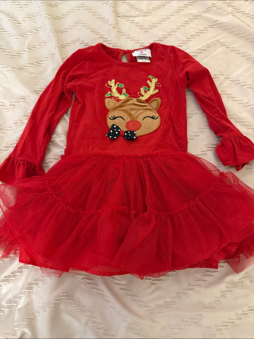 Girls Red Reindeer Tulle Holiday Dress